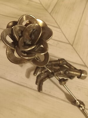 #ad metal rose with skeleton hand base stainless steel art