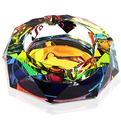 #ad Large Rainbow Crystal Ashtray for Cigarettes Indoor Outdoor Home Decor 5 In