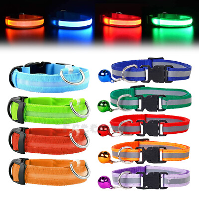 #ad Dog LED Collar Blinking Night Flashing Light Up Glow Adjustable Pets Safety USA