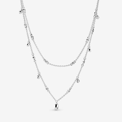 #ad Brand Authentic 100% 925 Silver Chandelier Droplets Necklace 397084CZ 45CM Gift