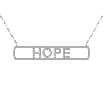 #ad 10k White Gold 0.25Ct Diamond Hope Bar Pendant Necklace w 18quot; Silver Chain