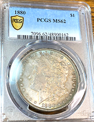 #ad 1880 Morgan Dollar PCGS MS62 Super 2 Sided Iridescent Tone CHRC