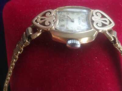 #ad GRUEN 14K Ladies Hand wound Watch 18K Gold Square White Dial Accessary Auth
