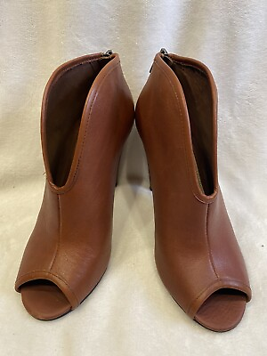 #ad Vince Camuto Peep Toe Brown High Heel Leather Boot Booties Womens Sz. 7 M