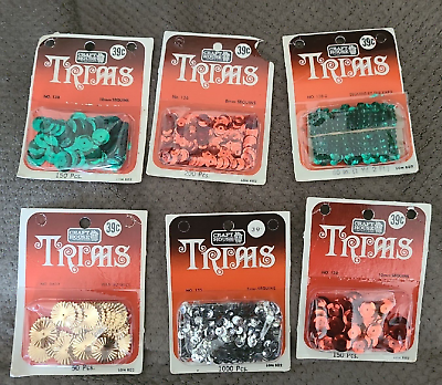 #ad Vintage Sequins Trims Lot 6 Packs Craft House Ornaments Costumes Craft Sequin