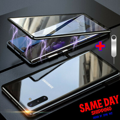 #ad For Samsung Galaxy Note 10 N970U Magnetic Metal Clear Tempered Glass Case Cover
