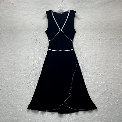 #ad Y2K Vintage Mod Midi Dress 11 12 L Large Womens Black White Slinky Stretch