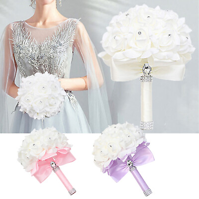 #ad Roses Pearl Bridal Bouquet Artificial Silk Flowers Bridesmaid Wedding Bouquet
