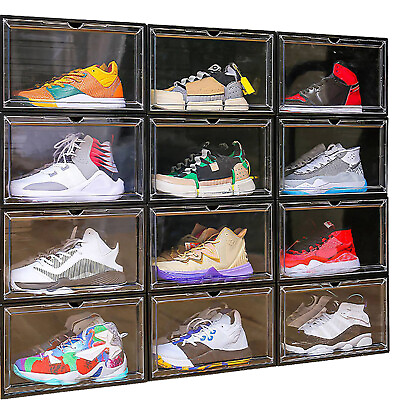 #ad 6 12PC Stackable Shoe Box Magnetic Sneaker Cases Storage Organizer Container XL