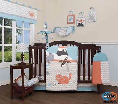 #ad 12PCS Bumperless Boy Dinosaurs Baby Nursery Crib Bedding Sets