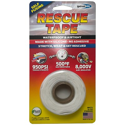 #ad White Silicone Rescue Tape Self Fusing Waterproof Repair 1quot;W x 12#x27;L x 20mm