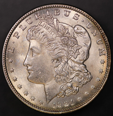 #ad 1921 MORGAN SILVER DOLLAR FRESH FROM AN OLD COLLECTION LOT AA 7823 toned