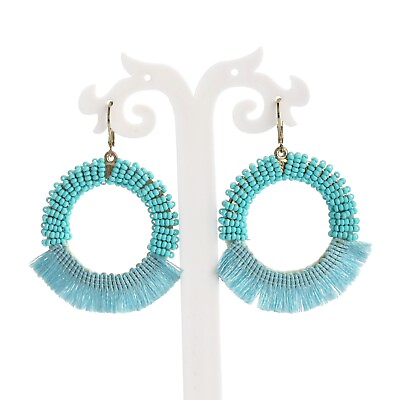 #ad New Handmade Blue Beach Party Latest Fashion seed Bead Drop Dangle Hoop Earrings