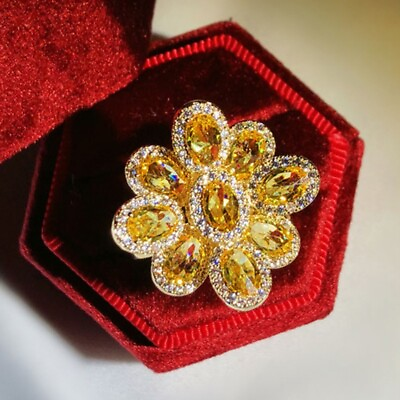 #ad New Charm Flower Design Shinny Yellow Citrine Gems Women Girl Fashion Rings Gold