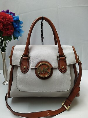 #ad Michael Kors Margo White Pebble Leather Logo Top Handle Satchel Bag $448