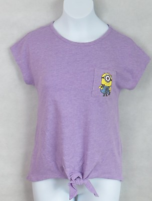 #ad DESPICABLE ME Girls Purple T Shirt Minion Pocket Stuart Official Licensed New