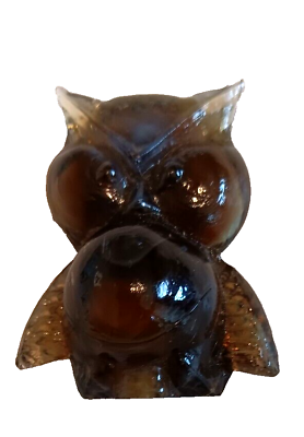 #ad Vintage BOYD GLASS Miniature owl Figurine Brown Carmel slag pot belly