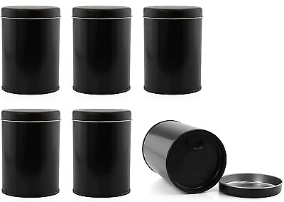 #ad Black Metal Double Seal Tea Canisters 6pk Round Tea Tins