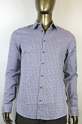 #ad New Authentic Gucci Mens Dress Shirt Slim Blue Grey White Plaid 307648 4640 $159.99