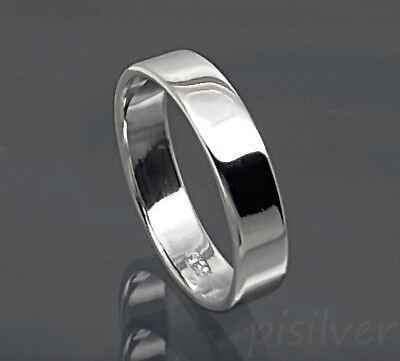 #ad Genuine 925 Sterling Silver 4mm Plain Flat Wedding Band Ring size 4 6 7 8.75 3 4