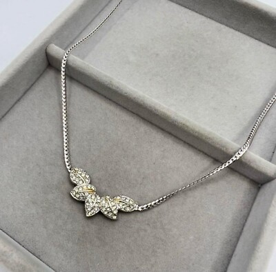 #ad Genuine Christian Dior Necklace Leaf Rhinestone Silver 15 17 inches Japan 23 60 $77.00