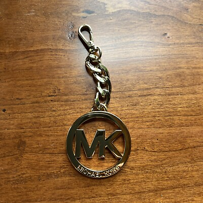 #ad MICHAEL Michael Kors Key Fob Chain Bag Charm Clip Medallion Gold MK Logo