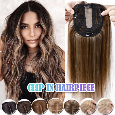 #ad Hairpiece Clip In Womens Toupee 100% Indian Remy Human Hair TOP Topper Highlight