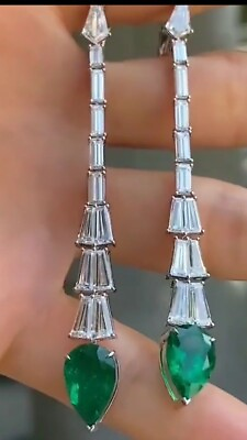 #ad Long Cocktail Dangle Earrings 925 Sterling Silver Glamorous Evening Jewelry