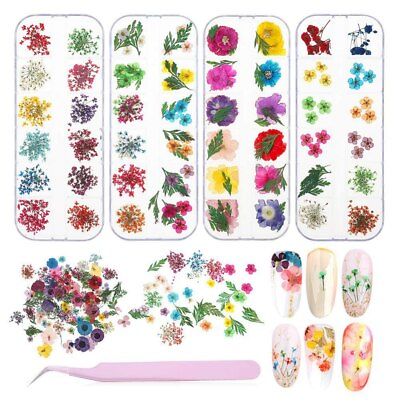 #ad Real Dried Flowers Design 3D Nail Art Decor DIY Tips Manicure Box SetTweezers