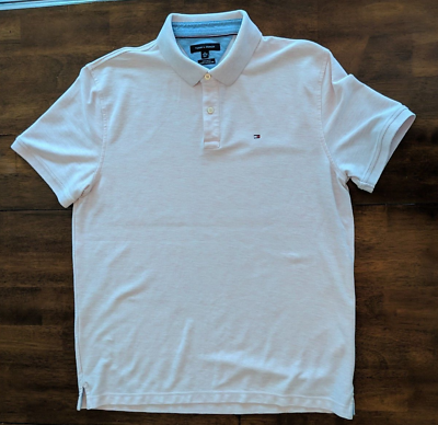 #ad Tommy Hilfiger Men Polo Shirt XL TG Pink Stretch Custom Fit Logo Short Sleeves