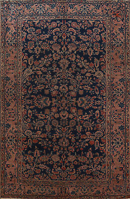 #ad Pre 1900 Navy Blue Vegetable Dye Saroouk Antique Rug 4x7 Wool Hand knotted Rug