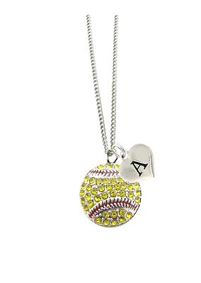 #ad Custom Crystal Softball Silver Chain Necklace Choose Initial Charm All 26 Avail