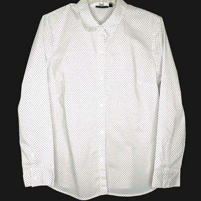 #ad APT. 9 Womens Shirt Size Large Long Sleeve Button Up White Black Polka Dot