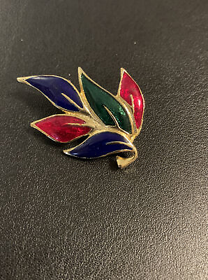 #ad Red Blue Green Leaves Brooch Pin J37