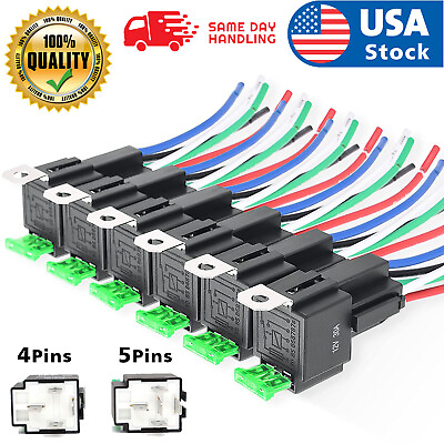 #ad 6 Pcs SPDT Car Relay Switch Harness Kit 4pin 5pin 30A ATO Fuse 14VDC Hot Wires