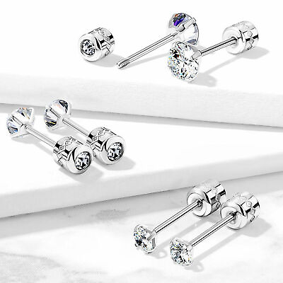 #ad Centered Screw Back Surgical Steel PAIR Prong Set CZ Gem Stud Earrings $9.93