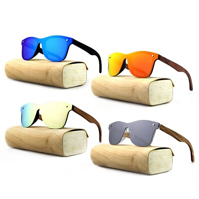 #ad Polarized Wood Frame Sunglasses
