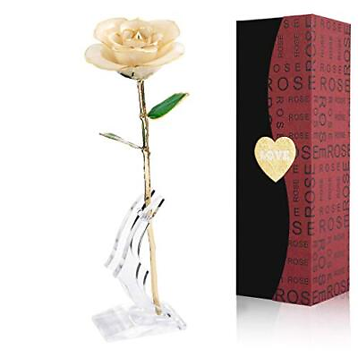#ad Easegain Gold Dipped Rose Whitedipped In 24K Gold long Stem Rose Flowers Artifi