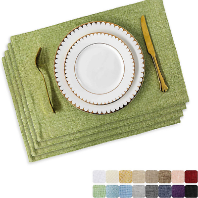#ad 4 6 Washable Placemat Heat Resistant Faux Linen Burlap Placemat Dining Table Mat