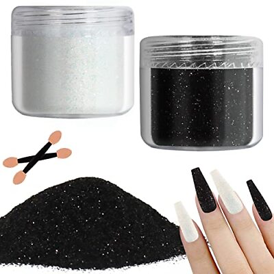 #ad 2 Colors Nail Glitter Powder White Black Dust Sand Powder Shining Sugar Effec...