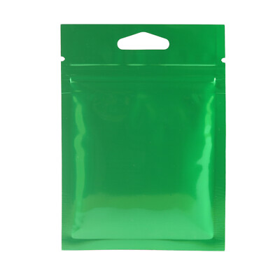 #ad 100x Gloss Shiny Green Foil Mylar Zip Lock Bags w Hang Hole 8x11cm 3x4.25in