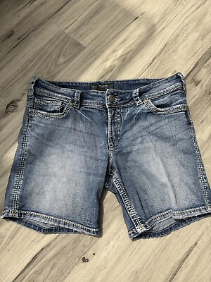 #ad Silver Suki Surplus Short Jean Shorts Women#x27;s Size 32 Back Flap Pocket
