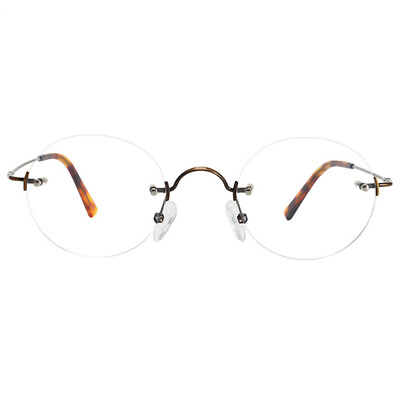 #ad Rimless Titanium Frame Steve Jobs Style Glasses Small Round Eyeglasses Bronze