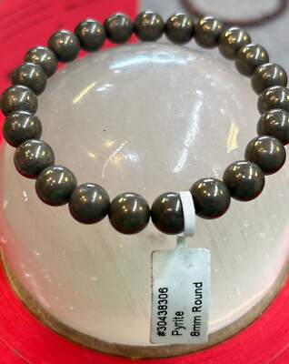 #ad Natural 8mm Pyrite Stone Beaded Bracelet Gemstone Stretch Bracelet Handmade