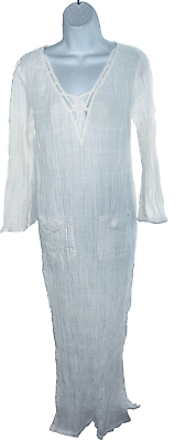 #ad Leon Max Limited Edition White Linen Cotton Long Moroccan Tunic Dress XS