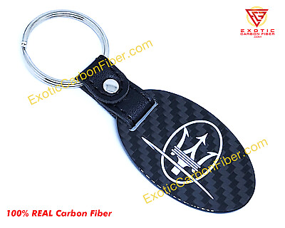 #ad Maserati Silver Logo Oval Carbon Fiber Key Fob 2x2 Gloss
