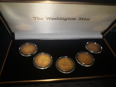 #ad 1999 State Quarters 24k Gold Layered Washington Mint Set of 5 GA CT PA NJ DE