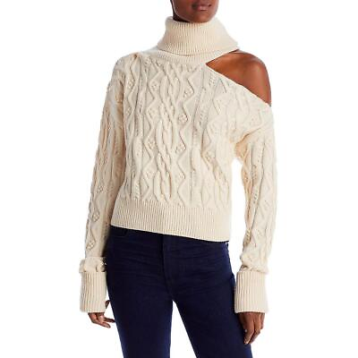 #ad Paige Womens Wool Turtleneck Cold Shoulder Crop Sweater Top BHFO 3539