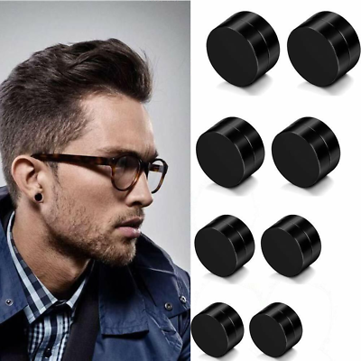 #ad Men Stainless Steel Magnetic Non piercing Clip Fake Cheater Stud Earrings Black