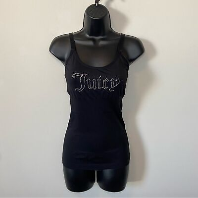 #ad Juicy Couture Y2K Black Bling Cami Compression Tank Adjustable Straps Sz Large